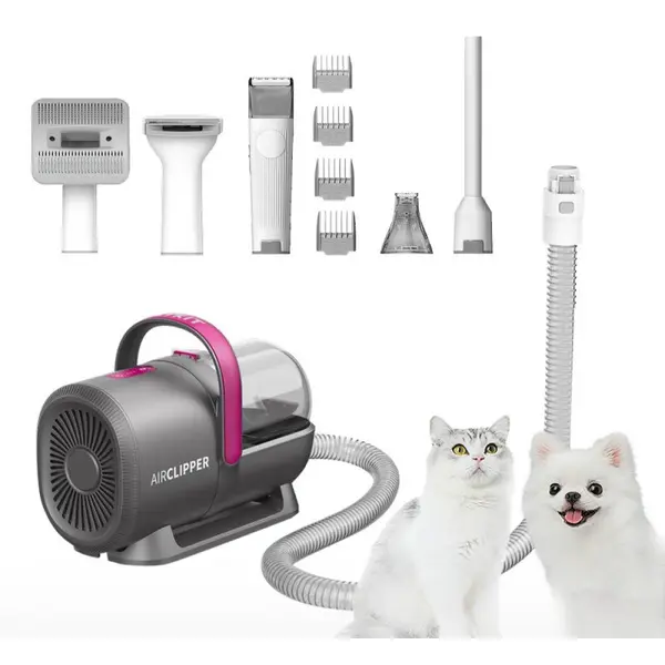PETKIT Set Petkit LM4 Aspirator, masina de tuns, aparat pentru tunderea labelor, perie de ingrijire, perie pentru indepartarea parului uscat, accesoriu pentru curatarea spatiilor inguste, furtun flexibil, pentru blana animalelor de companie, Gri