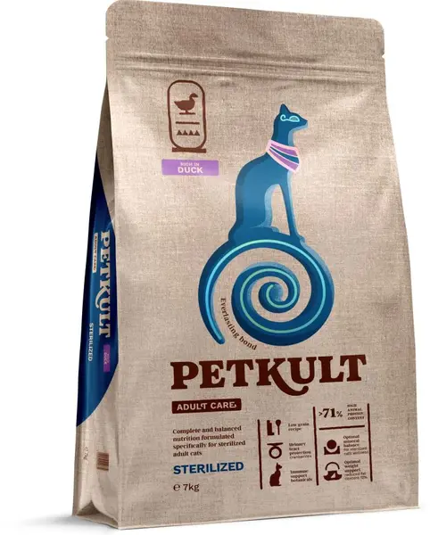 PETKULT Adult Care STERILISED pentru pisici, conţinut ridicat de Raţă