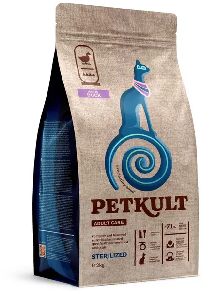 PETKULT Adult Care STERILISED pentru pisici, conţinut ridicat de Raţă