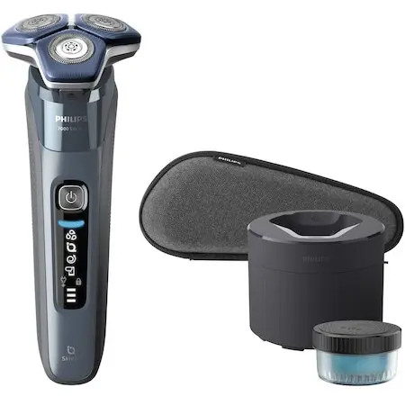 Philips Aparat de barbierit Philips Shaver Seria 7000 S7882/55, barbierit umed/uscat, tehnologie SkinIQ, capete flexibile 360°, display LED, senzor Motion Control, senzor Power Adapt, lame auto-ascutire, 60 min, suport de incarcare, toc de transport, Ice