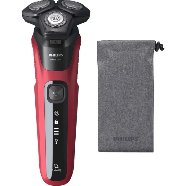 Philips Aparat de ras Philips Shaver Seria 5000 S5583 10, barbierit umed si uscat, fara fir, tehnologie SkinIQ, capete flexibile 360°, 60 min, husa, Rosu