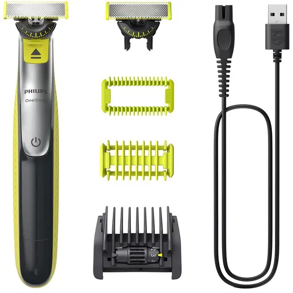 Philips Aparat de ras si tuns, Philips OneBlade 360, QP2834/23, Autonomie 60 minute, Pieptene reglabil, Verde/Gri