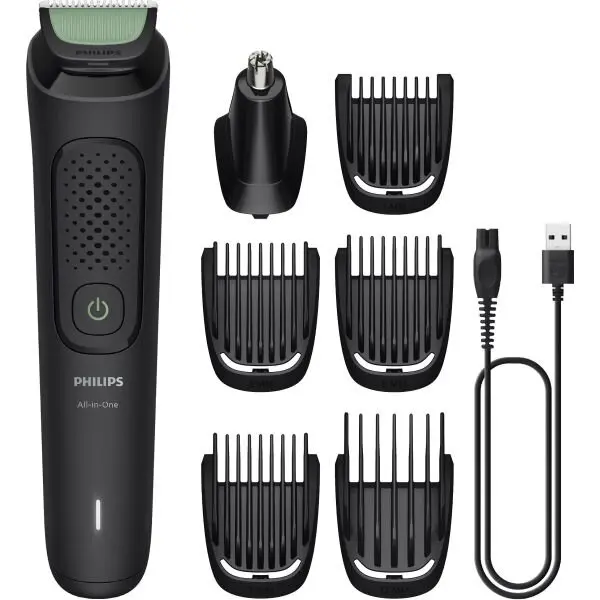 Philips Aparat de tuns barba & parul de pe cap si corp 7in1 PHILIPS All-in-One MG3920/15, Autonomie 60 min, 6 setari de lungime: 0,5-12 mm, trimmer atasabil pentru nas si urechi, piepteni pentru barba si cap, Negru