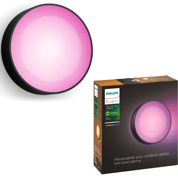 Philips Aplica LED pentru exterior Philips Hue Daylo, 15W, lumina alba si colorata (2000-6500K), IP44, 22cm, Metal, Negru, clasa energetica G