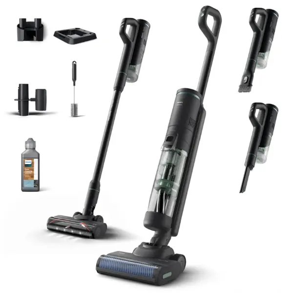 Philips Aspirator vertical 3-in-1 Philips AQUA TRIO seria 7000 XW7263/11, tehnologie Aqua Spin 2500, perie rotativa ce se curata singura in timpul utilizarii, tavita pentru auto-curatare, cap de aspirare pentru tapiterie si spatii inguste, detergent pode
