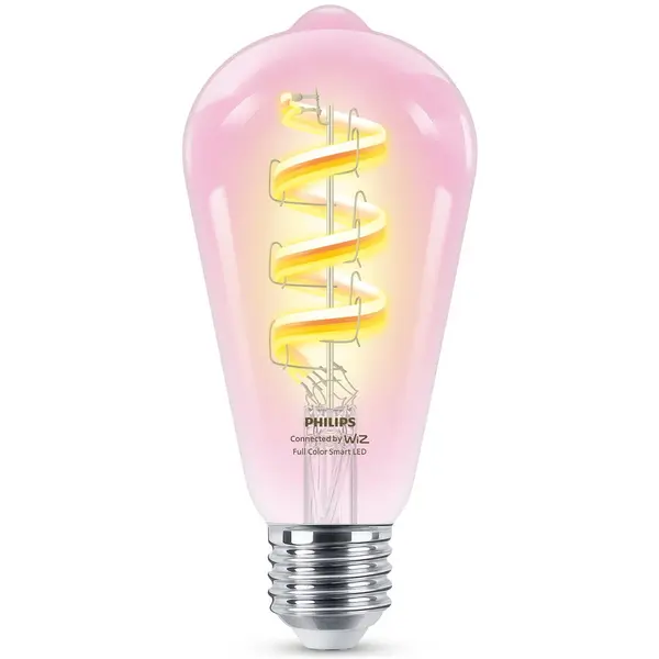 Philips Bec LED RGB inteligent Philips Smart ST64, Wi-Fi/Bluetooth, E27, 6.3W (40W), 470lm, lumina alba si colorata (2200-6500K), clasa energetica G, transparent