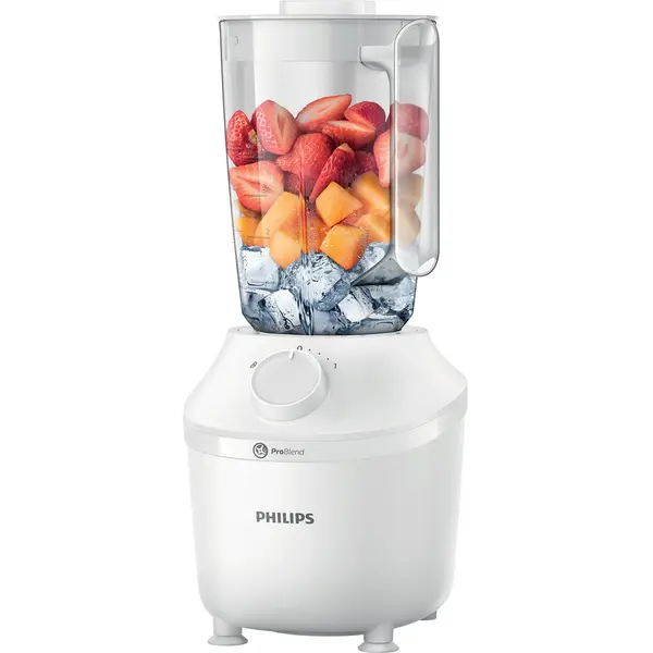 Philips Blender Philips Seria3000 HR2041/00, Sistem ProBlend, capacitate maxima 1.9L, capacitate efectiva 1L, 1 viteza + buton Pulse, picioare antivibratie, Alb