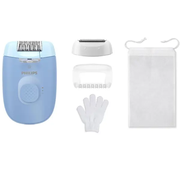 Philips Epilator Philips Seria 4000 BRE247/00, 2 setari de viteza, 4 accesorii, Lumina LED, Albastru