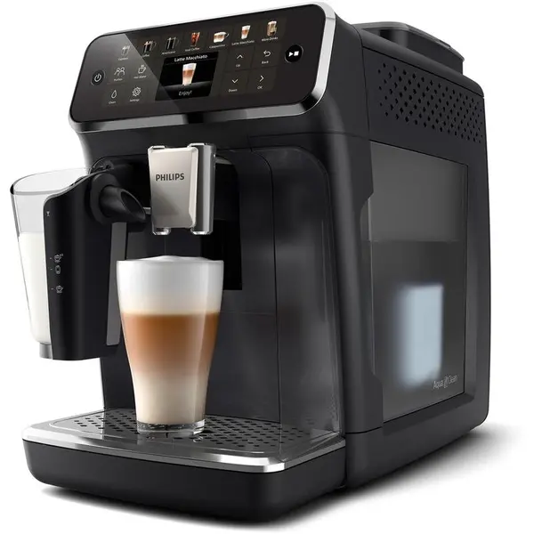 Philips Espressor automat Philips EP4441/50 seria 4400, 15 bari, Solutie de lapte LatteGO, 12 bauturi, Ecran tactil TFT, SilentBrew, Rasnita ceramica, Functie QuickStart, Negru/Argintiu