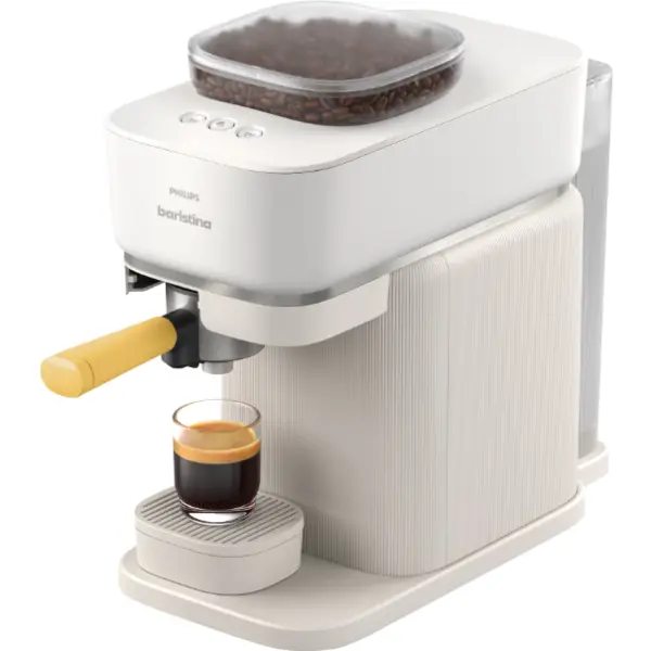 Philips Espressor Philips Baristina BAR300/03, 1500W, 16 bar, 1.2 L, portafiltru, cu functie extra-shot, rasnita ceramica, nivel ideal de macinare, presiune exacta, dozaj precis, tava detasabila, Alb