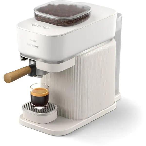 Philips Espressor semi-automat Philips Baristina BAR302/20, 1550 W, Rezervor apa 1.2 l, Rasnita incorporata, Recipient boabe 170 gr, Portafiltru maro, Alb