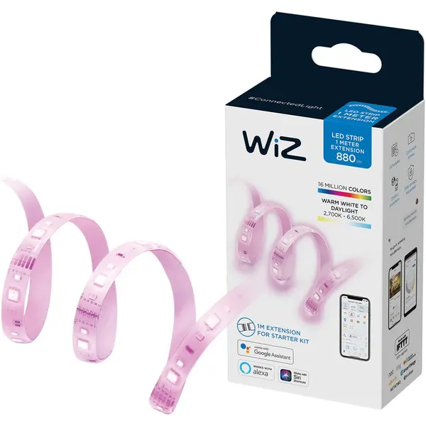 Philips Extensie banda LED RGB inteligenta WiZ Connected Extension, 11W, 880 lm, lumina alba/colorata, compatibil Google Assistant/Alexa/Siri, 1 m