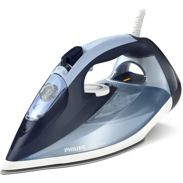 Philips Fier de calcat Philips Azur DST7020/20, 2800W, debit de abur continuu de 50g/min si jet de abur de 250 g, talpa SteamGlide Plus, rezervor de 300ml si sistem de curatare automata cu rezervor integrat pentru calcar, Albastru