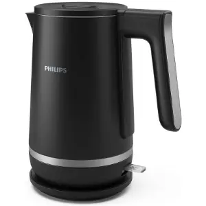 Philips Fierbator cu perete dublu Philips HD9395/90 seria 5000, Capacitate de 1,7 l, 2200 W, Otel inoxidabil, Baza la 360 de grade, Capac cu eliberare cu arc, Protectie impotriva incalzirii in gol, Indicator de ceasca, Negru