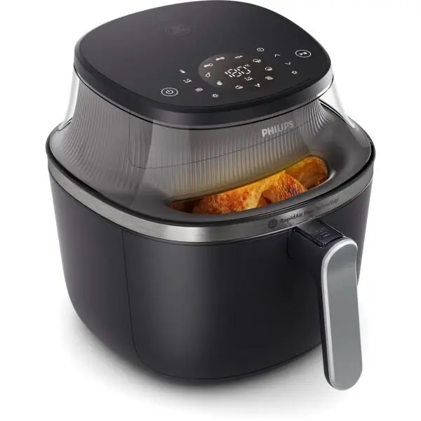 Philips Friteuza fara ulei Philips Airfryer Seria 3000 NA331/00, compact digital, 1700 W, capacitate 6.2L, afisaj digital, fereastra, 16-in-1 functii de gatire, 12 programe presetate, curatare usoara, Negru-Argintiu