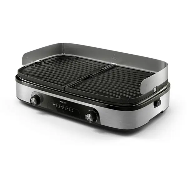 Philips Gratar electric Philips HD6222/90 Seria 5000, 2400 W, temperatura reglabila, 2 zone de incalzire, plite reversibile si detasabile, suprafata de gratar mare 1400 cm², strat de piatra Maifan, tava detasabila