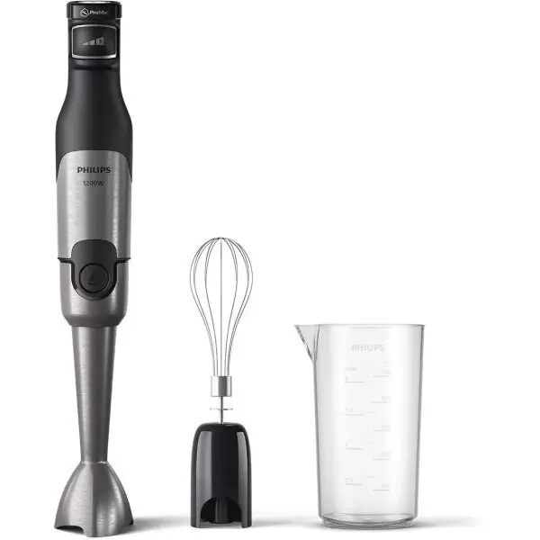 Philips Mixer vertical Philips HR2682/00 Seria 5000, 1200 W, Tehnologie SpeedTouch, Aparatoarea impotriva stropirii pentru lama, Indicator de viteza cu LED, Accesoriu tel, Negru-Argintiu