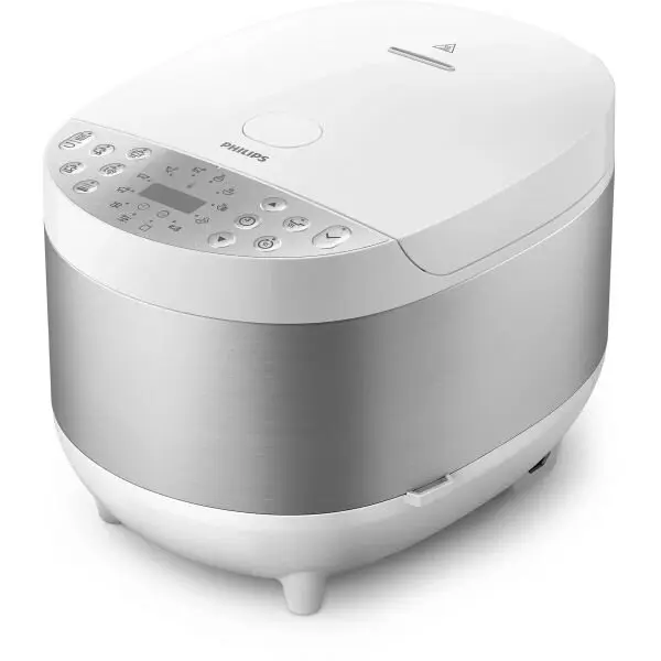 Philips Multicooker cu gatire sub presiune Philips HD4713/40, 2000W, capacitate 5l, 60 programe presetate, control temperatura, sistem de incalzire 3D, mentinere la cald, aplicatie cu retete NutriU, Alb