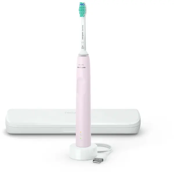 Philips Periuta de dinti sonica electrica Philips Sonicare Seria 3100 HX3673/11, 62000 miscari/minut, 1 mod de curatare, senzor presiune, functia BrushSync, 1 cap de periere, toc de transport, Roz pastel