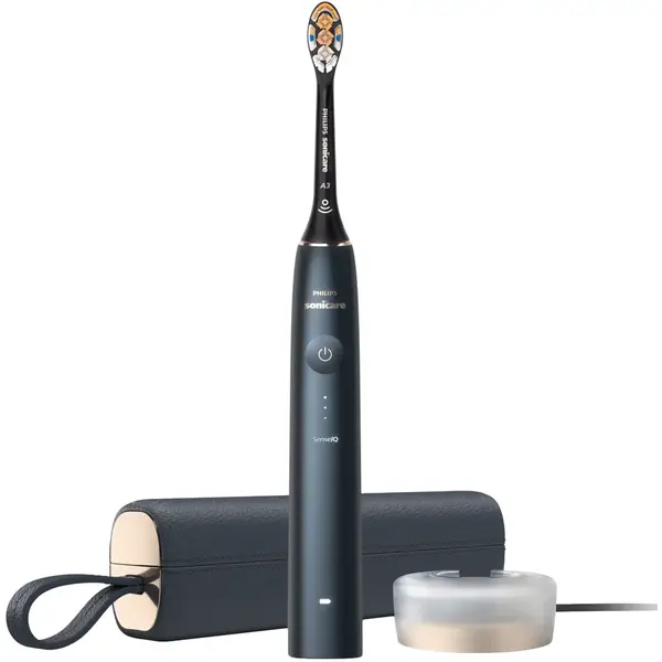 Philips Periuta electrica sonica Philips Prestige 9900 HX9992/12, 62000 miscari/minut, tehnologie SenseIQ, aplicatie Sonicare cu inteligenta artificiala, wireless Bluetooth, senzori integrati, 5 moduri personalizabile, 1 cap de periere, Albastru