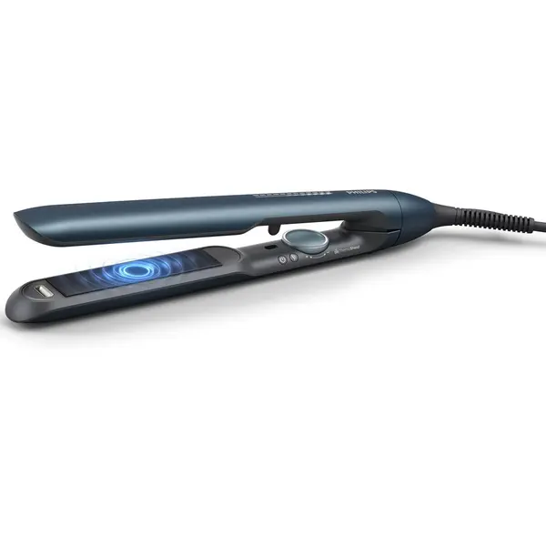 Philips Placa de indreptat parul Philips Prestige BHS732/00, tehnologie ThermoShield, placi infuzate cu ulei de argan, 230°C, ingrijire ioni minerali, 12 setari temperatura, timp incalzire 30 sec, husa termorezistenta, Turcoaz metalizat