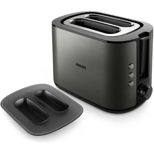 Philips Prajitor de paine Philips Metal, Viva Collection HD2651/80, 950 W, 2 felii, 8 trepte de prajire, Titan