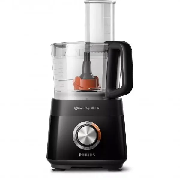 Philips Robot de bucatarie Philips Viva Collection HR7510/10,800W, tehnologie PowerChop, 29 de functii, vas rezistent de 1.5L (capacitate de lucru 1L), disc 2 in 1, presa de citrice, tub XXL de alimentare, Negru
