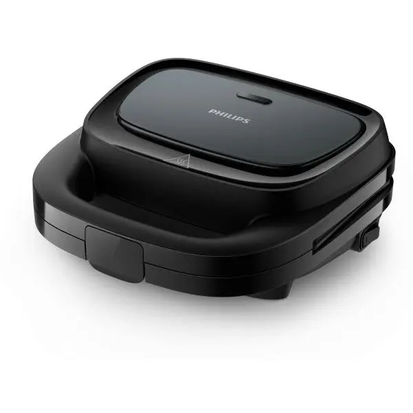 Philips Sandwich-maker Philips HD2330/90 seria 3000, 750 W, Plite neaderente si versatile pentru sandwich-uri, panini si altele, Leduri indicatoare, Sistem de blocare rapida, Comutator pornit/oprit, Negru