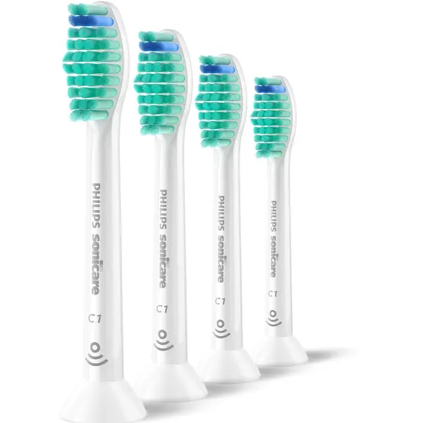 Philips Set de 4 capete Philips Sonicare C1 ProResults Plaque Defence Medium Soft HX6014/87, Rigiditate moale-mediu, Dimensiune standard, Alb