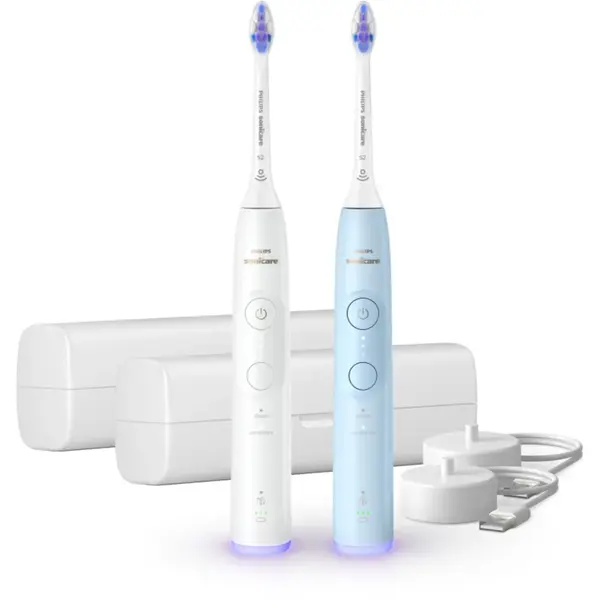 Philips Sonicare 6100 set de 2 periuțe de dinți cu carcase de călătorie cu trusă de călătorie 2 buc