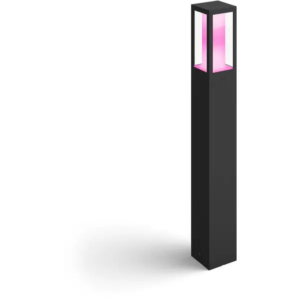 Philips Stalp iluminat exterior LED RGBW integrat Philips Impress HUE, control inteligent cu Hue Bridge, 2x8W, 1200 lm, lumina alba/color, IP44, 77 cm, metal/sticla, clasa energetica G, Negru
