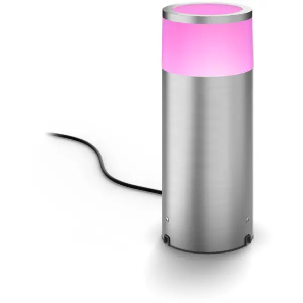 Philips Stalp iluminat exterior Philips Hue Calla, 8W, 590 lm, lumina alba si colorata (2000-6500K), IP44, clasa energetica G, Otel, Crom