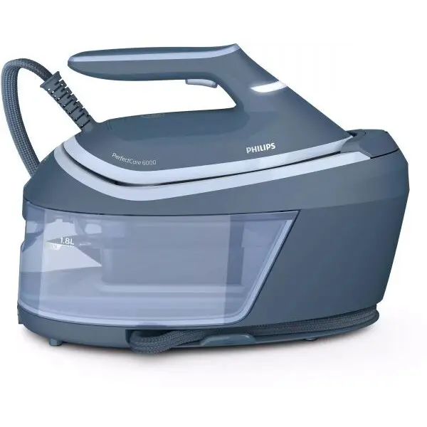 Philips Statie de calcat cu abur Philips PerfectCare 6000 PSG6042/20, 2000~2400W, Presiune 8bar, Continuu 130g/min, Jet 550g, Talpa SteamGlide Advanced, Rez. detasabil 1.8l, Frt 1.6m, Cbl 1.65m, Fier 1.2kg, OptimalTEMP