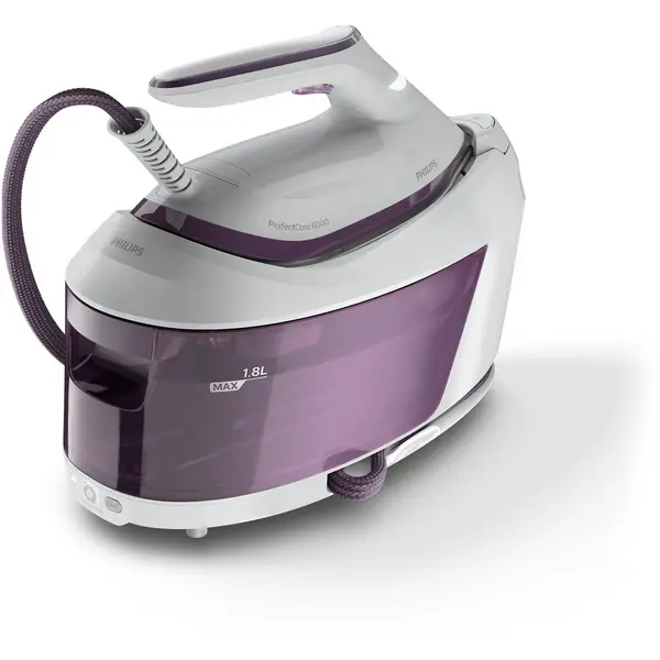 Philips Statie de calcat cu abur Philips PSG6020/30 ,PerfectCare seria 6000, 2400 W, Easy De-calc Plus, talpa SteamGlide Plus, Alb-Mov