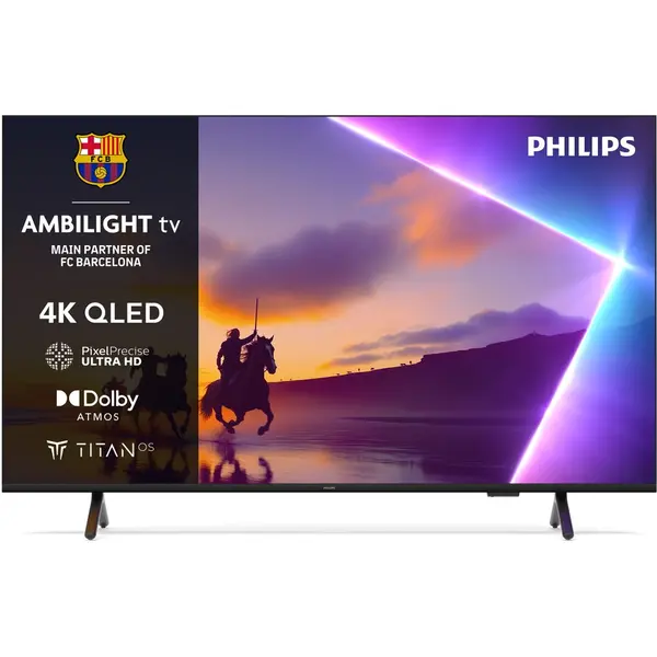 Philips Televizor Philips Ambilight TV QLED 43PUS8510, 108 cm, Smart TV, 4K Ultra HD, Clasa F (Model 2025), Negru