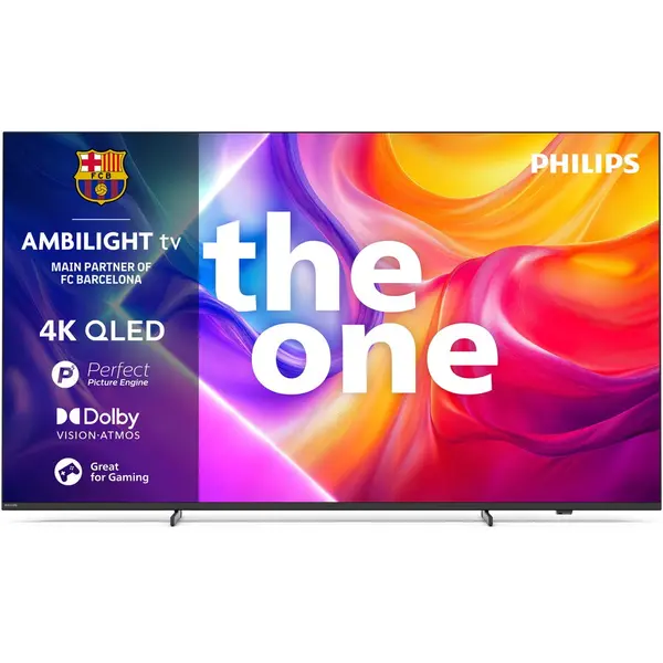 Philips Televizor Philips AMBILIGHT TV QLED 85PUS9010, 215 cm, Smart TV, 4K Ultra HD, 100Hz, Clasa E (Model 2025), Negru
