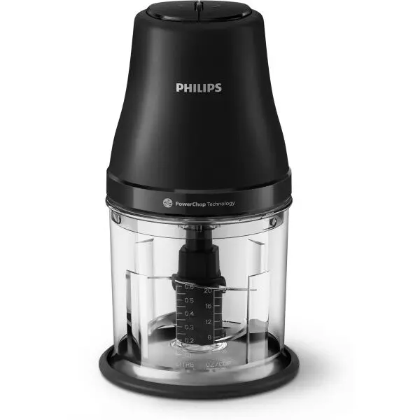 Philips Tocator Philips HR1501/00, seria 3000, tehnologie PowerChop, 450 W, 4 lame, capacitate bol 1l, 2 viteze, material plastic, Negru
