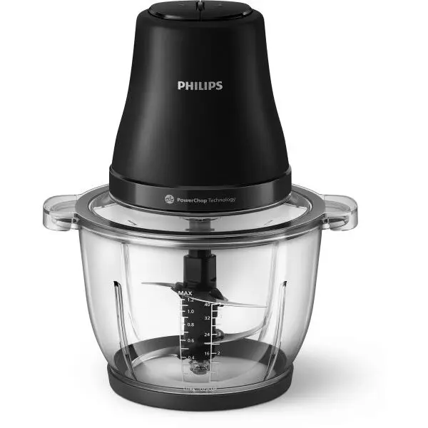 Philips Tocator Philips HR1502/00, seria 3000, 500 W, tehnologie PowerChop, 4 lame, capacitate bol 2l, 2 viteze, material plastic, Negru