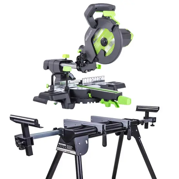 Piła ukośnica Evolution F210SMS 210 mm z wielomateriałową tarczą TCT + stojak