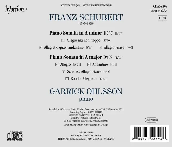 Piano Sonatas D537 & D959 | Franz Schubert, Garrick Ohlsson