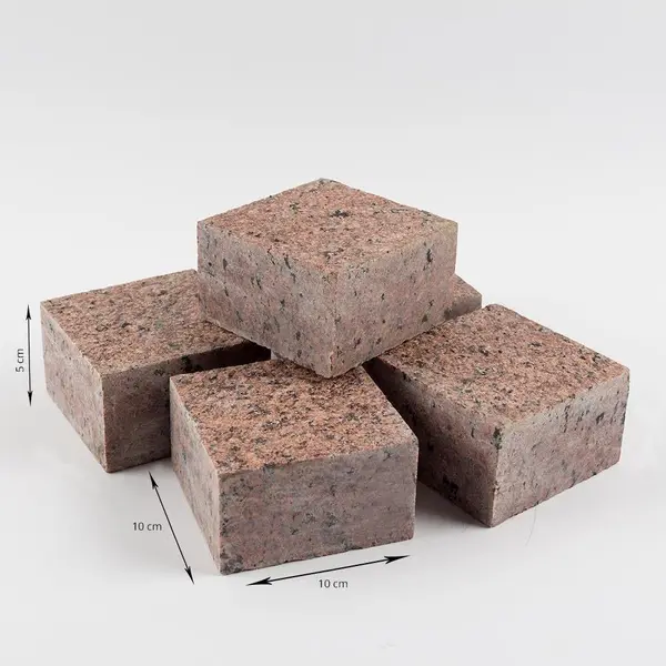 Piatra Cubica Granit Maple Red Fatetata 4 laterale, 10 x 10 x 5 cm