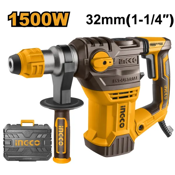 Picamer SDS 1500W INGCO RH150028 32mm 5.5J rotopercutor beton profesional cu burghie si dalti