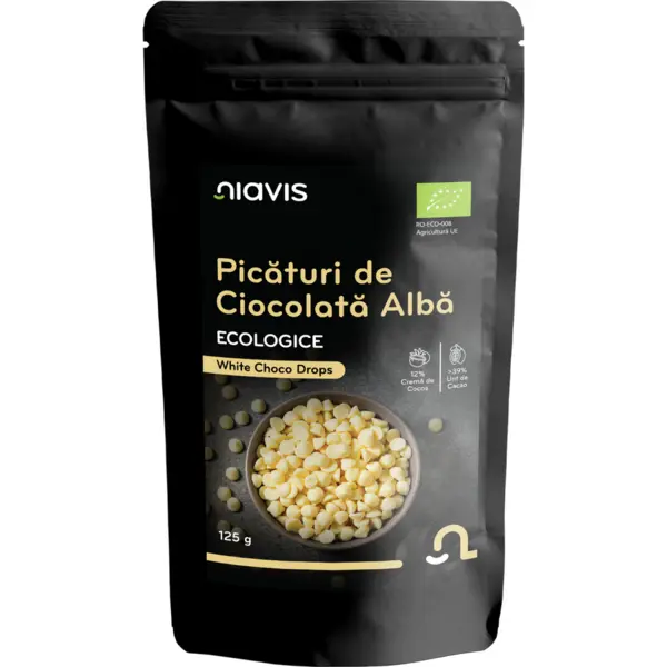 Picaturi de Ciocolata Alba Ecologice/Bio 125g