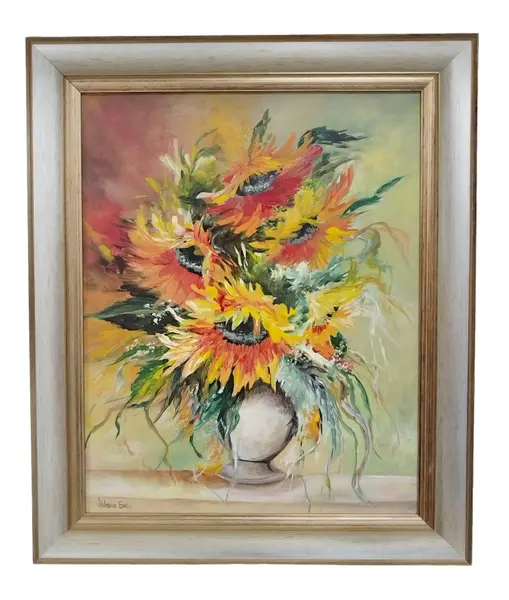 Pictura in ulei 50 cm*40 cm floarea soarelui cu rama de lemn 007AFde 7 cm