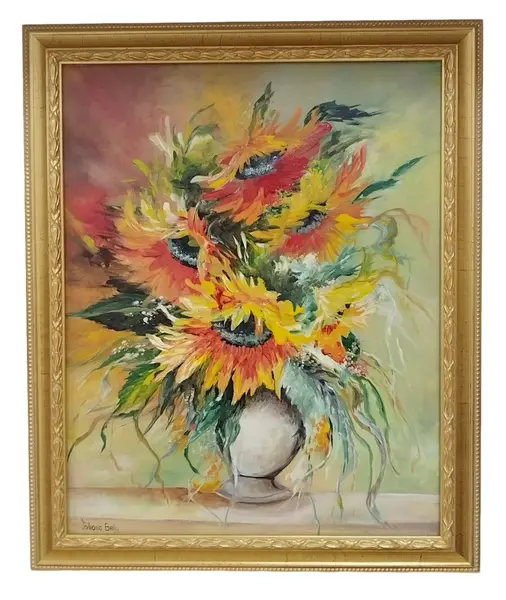 Pictura in ulei 50 cm*40 cm floarea soarelui cu rama de lemn 129 BF de 5 cm