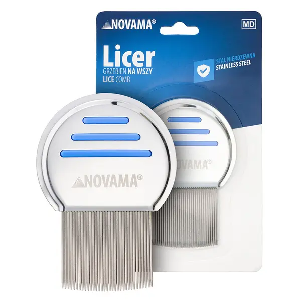 Pieptene Novama Licer pentru indepartarea paduchilor si a lindinilor, din otel inoxidabil, dinti lungi, 50 x 50 mm
