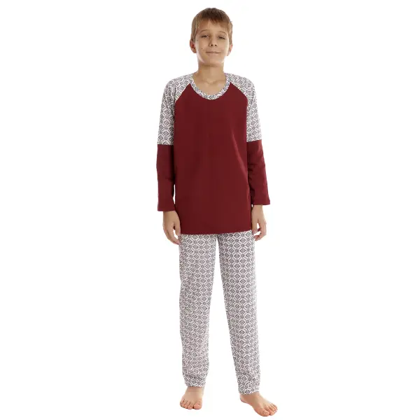 Pijama baieti AI2515 grena/alb imprimeu, Andana | marimea 36 (9/10 ani)