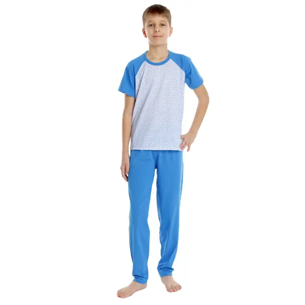 Pijama baieti AP2535 albastru/alb microimprimeu, Andana | marimea 38 (11/12 ani)