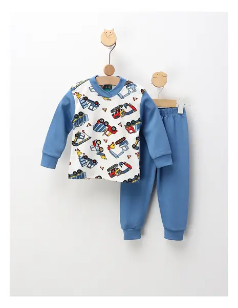 Pijama Construction, alb-albastru