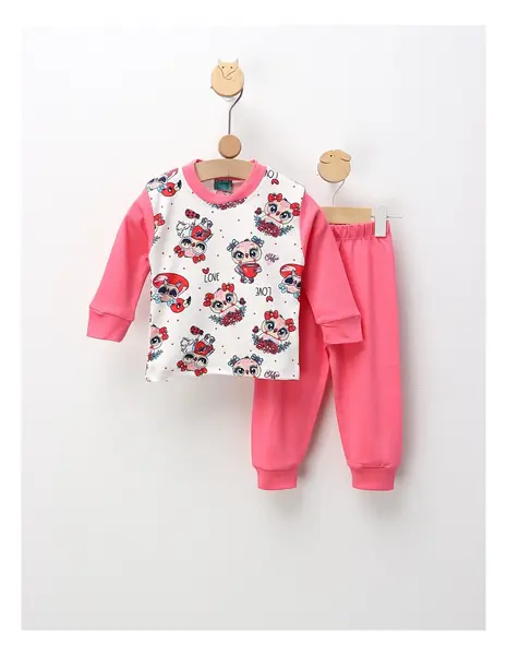 Pijama Cool Owl, alb-roz